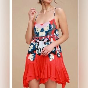 Free People Red and Blue Floral Midi Dress